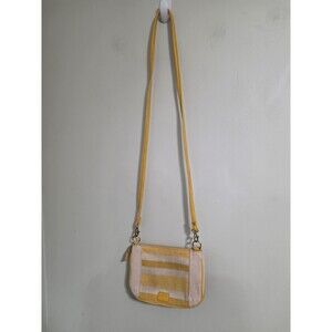 fossil  crossbody messenger bag purse woven tweed yellow stripes